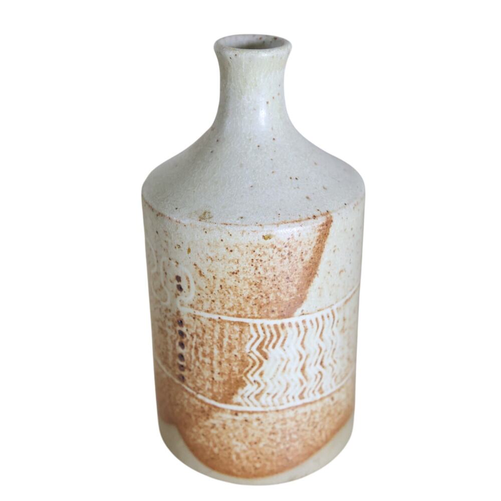 British Studio Pottery Vase Vtg MCM Speckled Stoneware Hand Thrown Textured